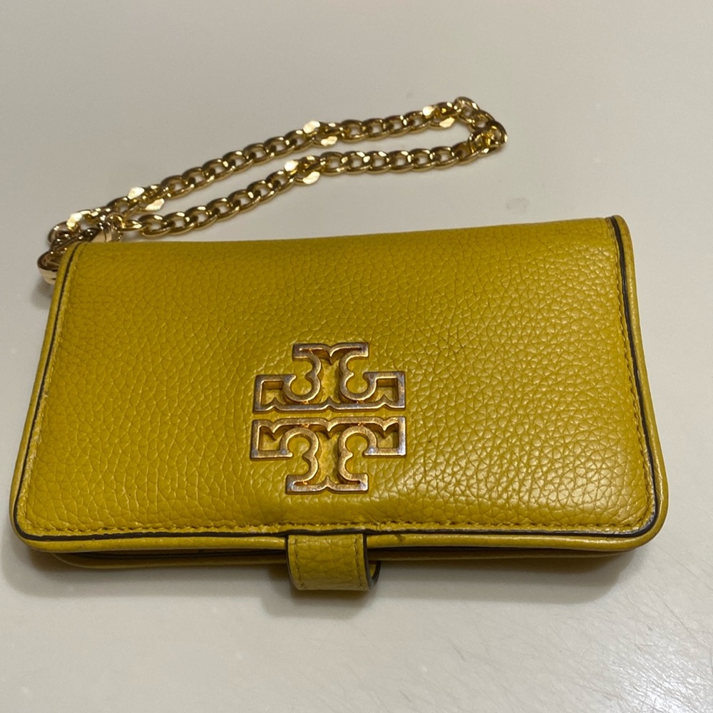 TORY BURCH RARE YELLOW WRISTLET WALLET EUC - Picture 1 of 6